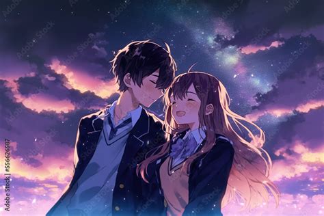 Manga characters in romantic pose