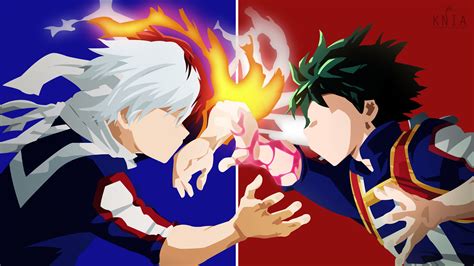Ilustración de Shoto Todoroki y Izuku Midoriya tomados de la mano