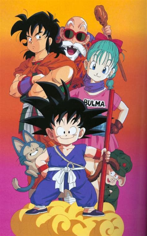 Personajes de Dragon Ball: Goku, Bulma, Yamcha, Puar, Oolong, Maestro Roshi