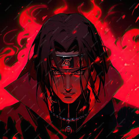 Ilustración de Itachi usando Sharingan en Deidara