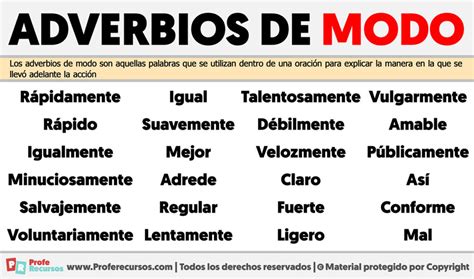 Tabla comparativa de adverbios de modo comunes