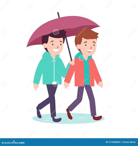 Ilustración de dos hombres compartiendo un paraguas