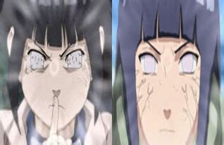 Hinata activando su Byakugan en un entorno boscoso.