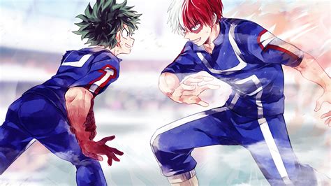 Shoto Todoroki interactuando con Izuku Midoriya