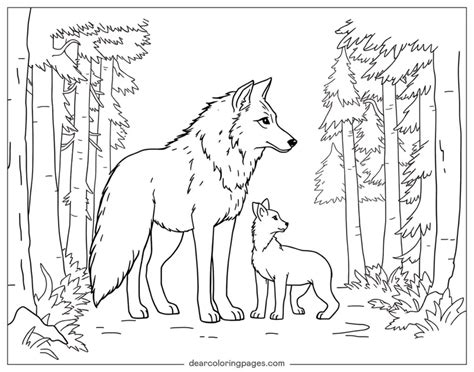 Ilustración de un lobo cuidando a un cachorro