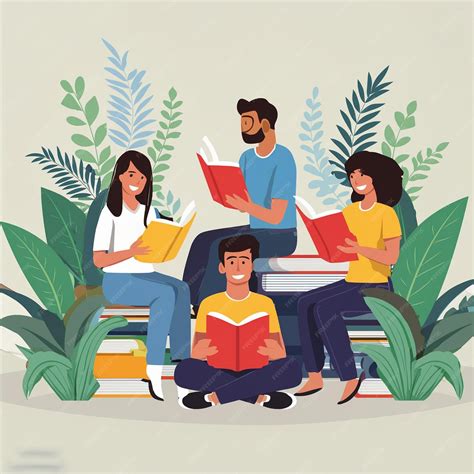 Ilustración de un grupo de personas leyendo webtoons en sus teléfonos móviles.