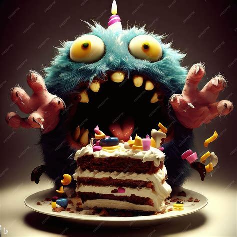 Ilustración del Monstruo Bu comiendo un gran trozo de comida