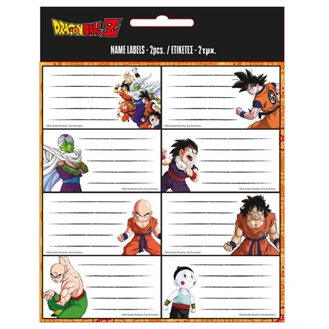 Colección de útiles escolares con etiquetas de Dragon Ball Z