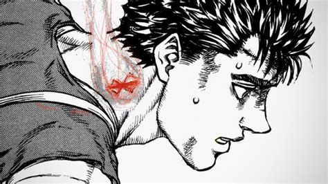 Ilustración de Guts con la marca sangrando