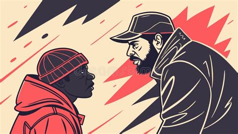 Ilustración de dos hombres con expresiones intensas