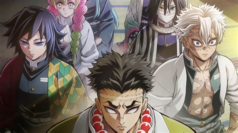 Ilustración de los Pilares de Demon Slayer realizando el entrenamiento.