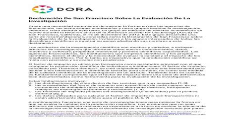 Infografía sobre la Declaración de San Francisco sobre Evaluación de la Investigación (DORA)