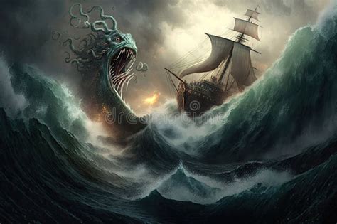 Monstruo marino arrastrando un barco