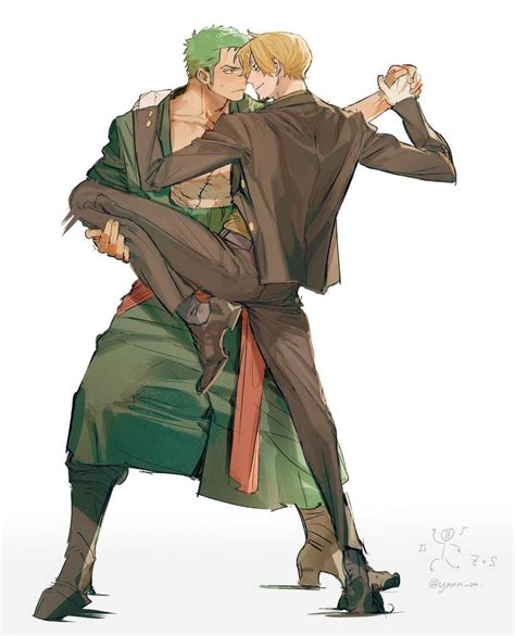 Ilustración de Zoro y Sanji en un momento íntimo en el barco.