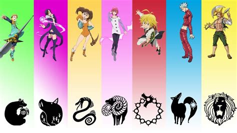 Ilustración de varios personajes de Los Siete Pecados Capitales en pose de combate