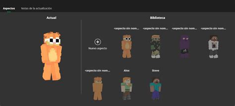 Interfaz de cambio de skin en Minecraft