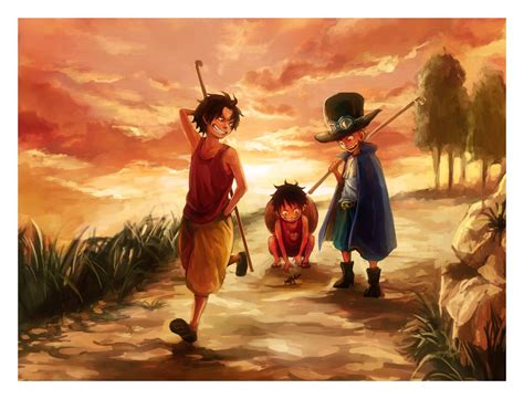 Retrato de Portgas D. Ace de niño junto a Luffy y Sabo