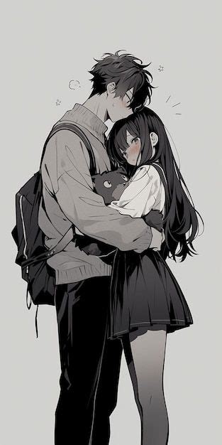 Pareja de chicos híbridos de gato y zorro abrazándose