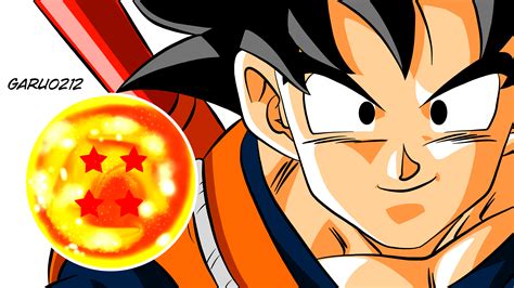 Goku mostrando la Esfera del Dragón de 4 estrellas