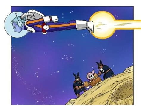 Merus encontrando al Jefe Conejo en la Luna en Dragon Ball Super
