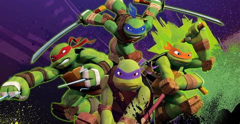 Ilustración de las cuatro Tortugas Ninja en acción