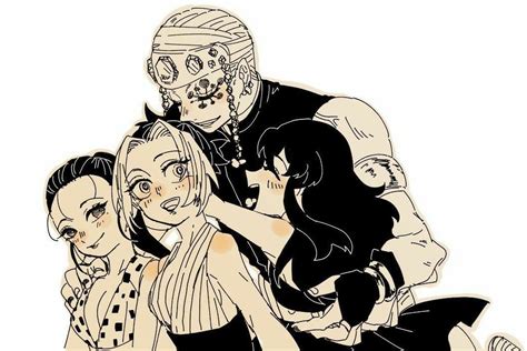 Ilustración de Tengen Uzui con sus esposas en el Distrito Rojo