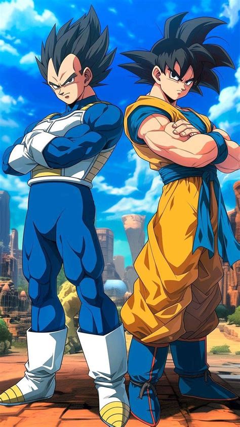 Ilustración de Goku y Vegeta preparándose para fusionarse