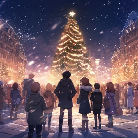 Personajes de anime celebrando la Navidad