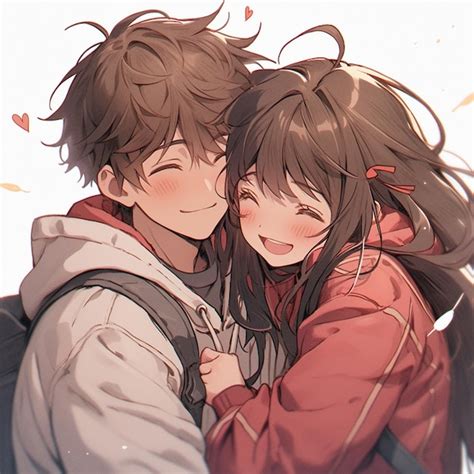 Ilustración de parejas de anime en un abrazo romántico