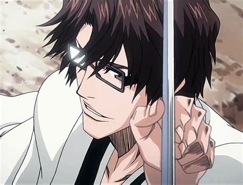 Ilustración de Aizen con sus lentes quitados