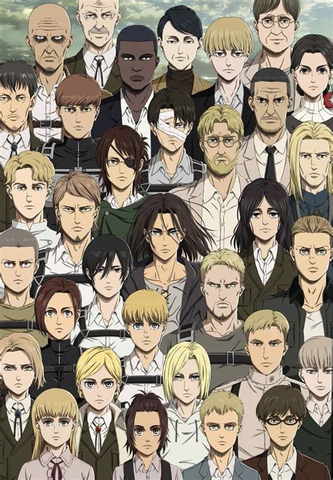 Ilustración de los personajes de Attack on Titan en estilo 
