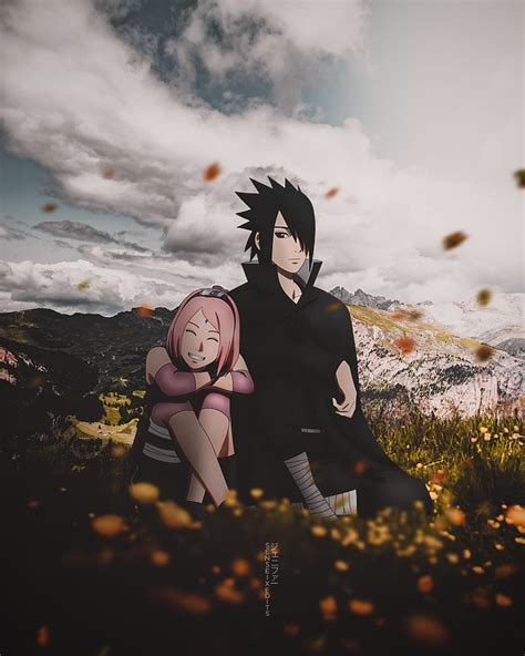 Arte conceptual de Sasuke y Sakura en un entorno de fantasía