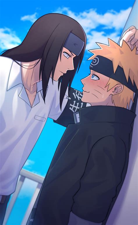Naruto y Neji preparándose para luchar