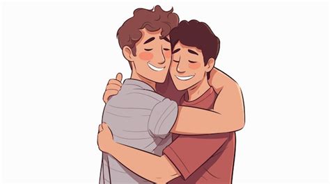 Ilustración de dos hombres jóvenes abrazándose románticamente