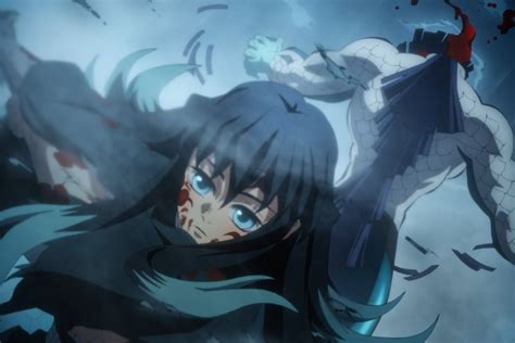 Muichiro Tokito cortándole la cabeza a Gyokko