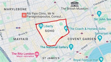 Mapa del barrio de Soho en Londres