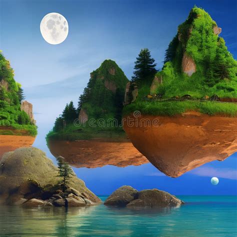 Cielo verde de Elentear con islas flotantes y una luna llena
