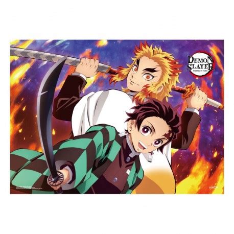 Póster oficial de tela de Demon Slayer con Tanjiro y Kyojuro Rengoku