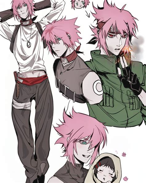 Sakura con cabello rosa y Sasuke Uchiha
