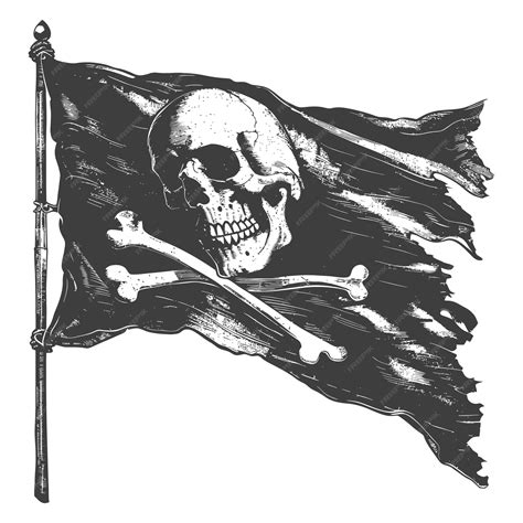 Bandera de Hiriluk con calavera, huesos cruzados y pétalos de cerezo