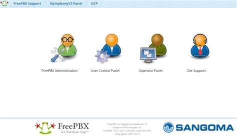 Captura de pantalla de la administración de módulos de FreePBX