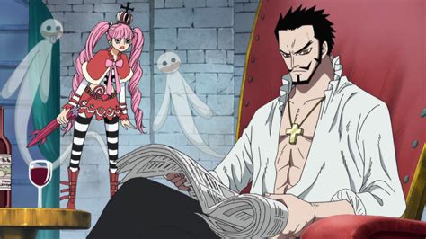 Perona interactuando con Zoro y Mihawk en Kuraigana