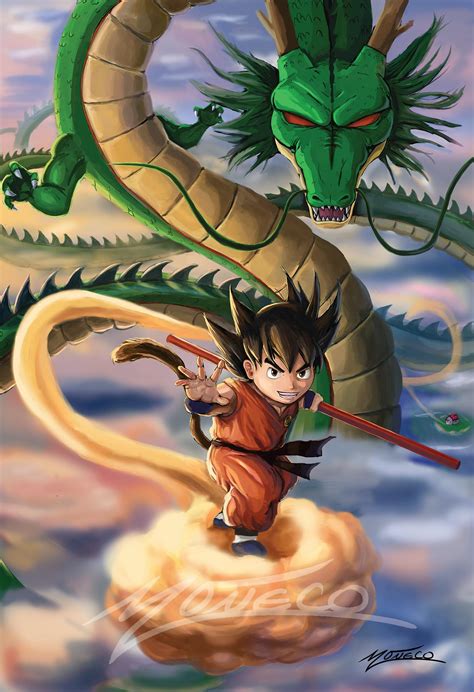 Ilustración de Goku niño junto a Shenron