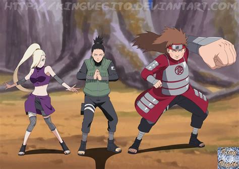 Ilustración del Equipo Ino-Shika-Cho en batalla