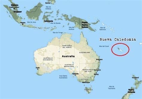 Mapa de Nueva Caledonia y las islas circundantes