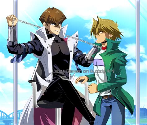 Ilustración de Seto Kaiba y Joey Wheeler abrazándose.