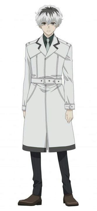 Haise Sasaki con el cabello blanco y el traje de investigador de la CCG