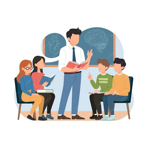 Ilustración de un profesor interactuando con estudiantes en un aula