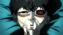 Representación de Kaneki despertando como mitad-humano, mitad-ghoul.