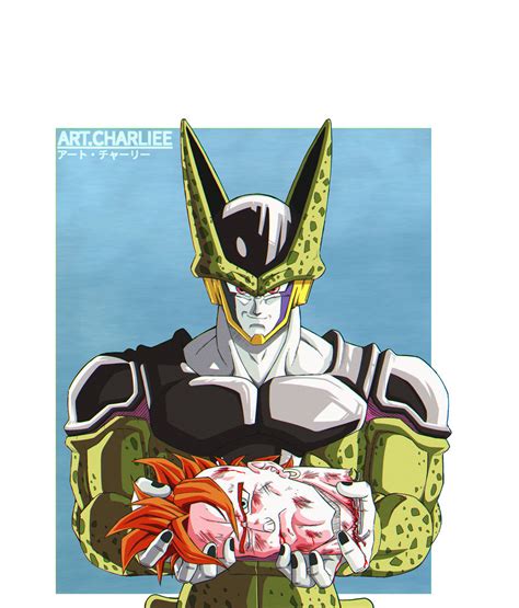 Serigrafía de Trunks sosteniendo la cabeza de Cell